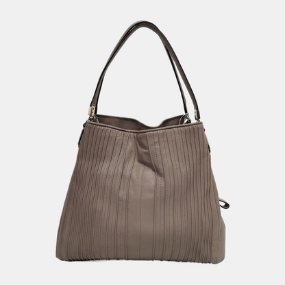 COACH Beige Leather Plaid Quilted Shoulder Bag Golden hardware-(SKU)-943927608