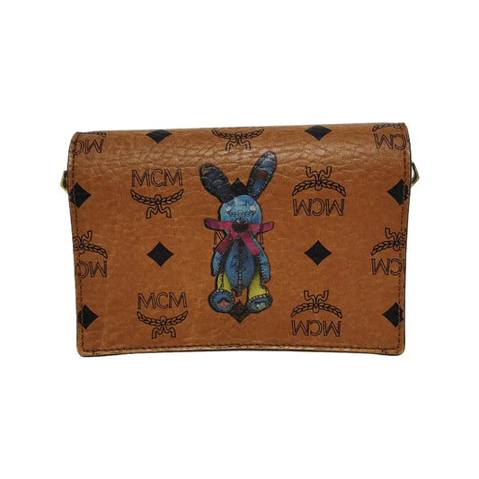 MCM Cognac Color Coated Canvas Monogrammed Printed Crossbody Bag Single Shoulder Bag Golden hardware Removable shoulder strap-(SKU)-940314448