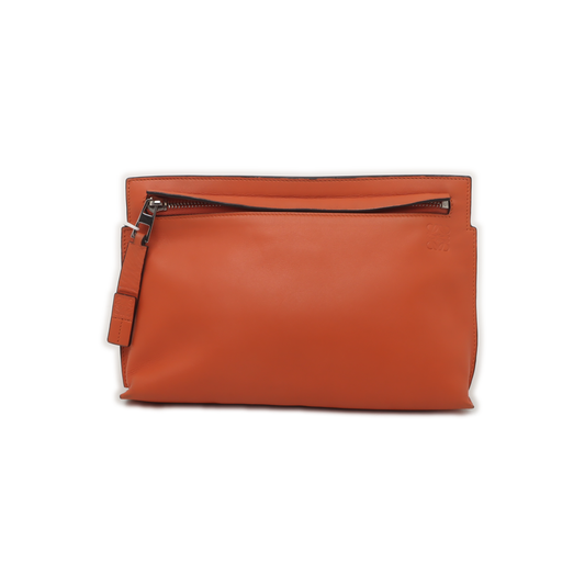 LOEWE T Pouch  Orange Cowhide Crackle Handbag Golden hardware-(SKU)-940021177