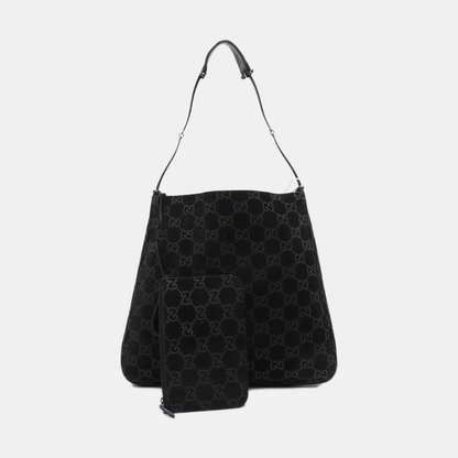 GUCCI Black Suede Single Shoulder Bag Silver Hardware Sub-bag-(SKU)-14221484
