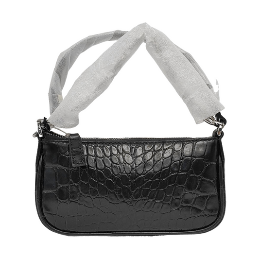 BY FAR Black Leather Crocodile Pattern Handbag Silver Hardware-(SKU)-944296444