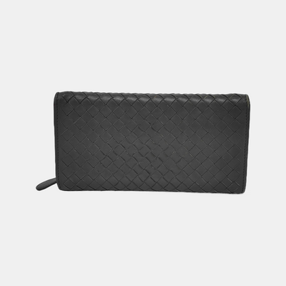 BOTTEGA VENETA Grey Cowhide Braided Wallet Black hardware-(SKU)-944011992
