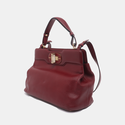 BVLGARI ISABELLA ROSSELLINI Burgundy Cowhide Single Shoulder Bag Handbag Crossbody Golden hardware Removable shoulder strap-(SKU)-931850112