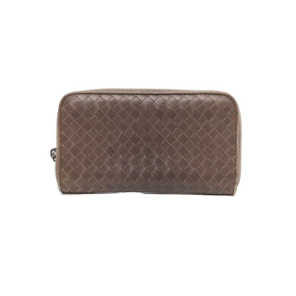 BOTTEGA VENETA Dark Brown Cowhide Woven Wallet Black hardware-(SKU)-939008283