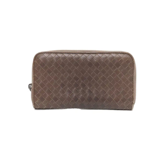 BOTTEGA VENETA Dark Brown Cowhide Woven Wallet Black hardware-(SKU)-939008283