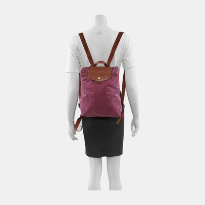 LONGCHAMP Le Pliage Medium size Plum Red Nylon Backpack Handbag Golden hardware-(SKU)-942661340