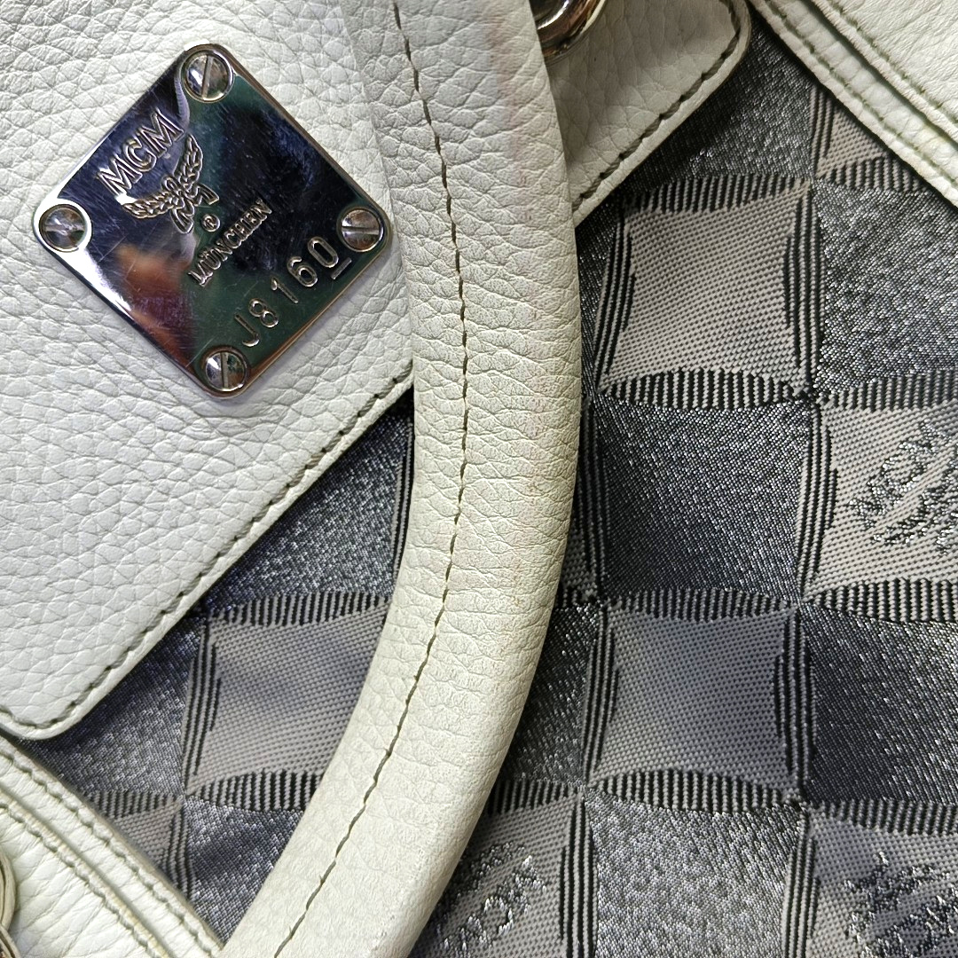 MCM Gray Fabric Jacquard Single Shoulder Bag Silver Hardware-(SKU)-943696572