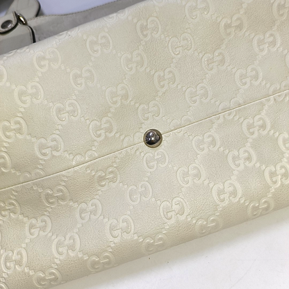 GUCCI Tote bag Beige leather old flower embossed single shoulder bag, crossbody bag Silver Hardware-(SKU)-942708264