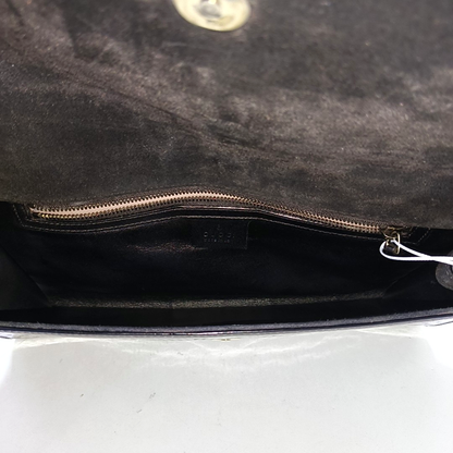 GUCCI Black Calf Leather Monogrammed Relief Handbag Golden hardware-(SKU)-944840173