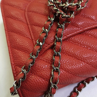 CHANEL WOC Orange Crinkle Calfskin Quilted V-Stitch Shoulder Bag Silver Hardware 26 Clasp-(SKU)-968739571