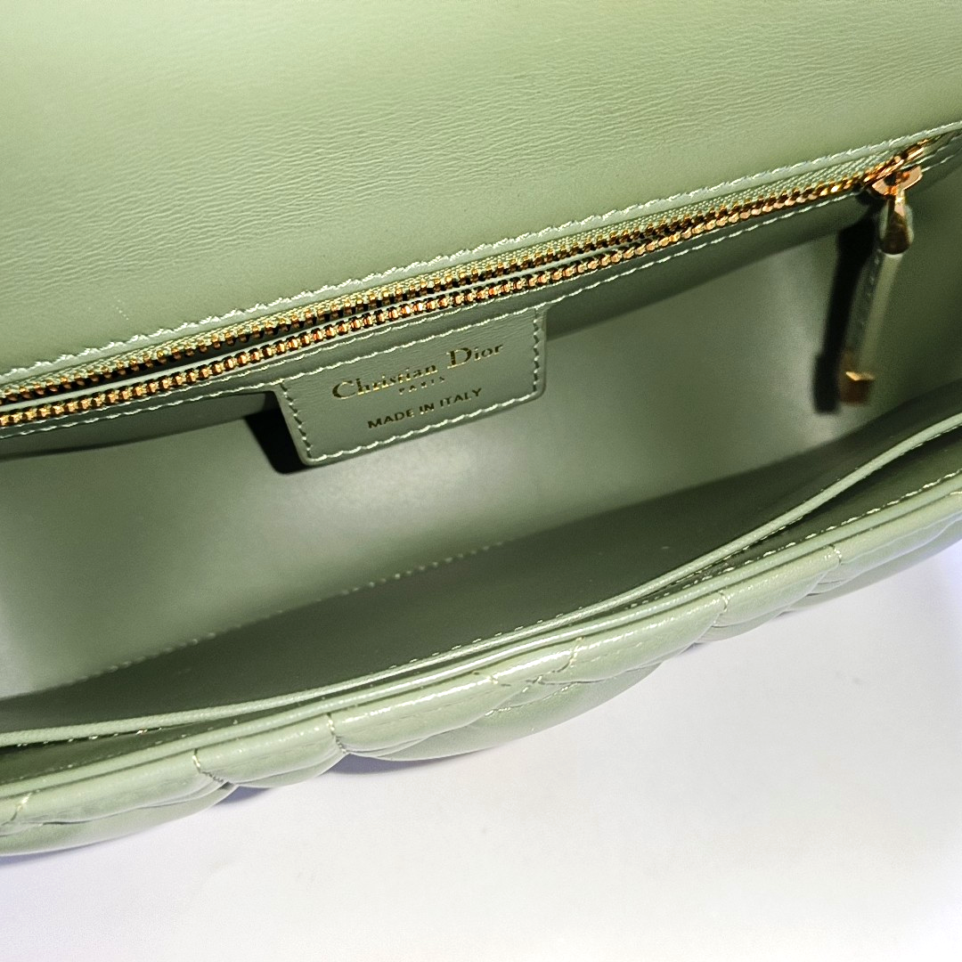 DIOR Dior Caro Medium Green Lamb Skin Monogram Quilted Crossbody Bag, Shoulder Bag, Golden Hardware-(SKU)-961613403