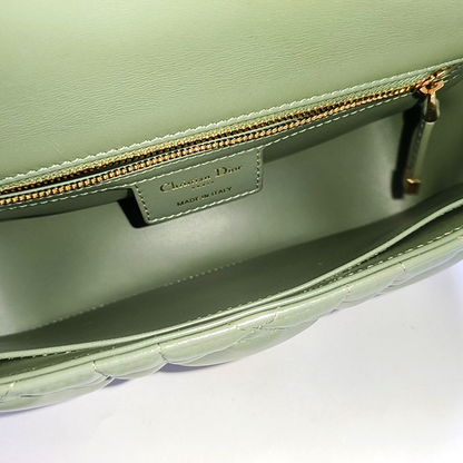 DIOR Dior Caro Medium Green Lamb Skin Monogram Quilted Crossbody Bag, Shoulder Bag, Golden Hardware-(SKU)-961613403