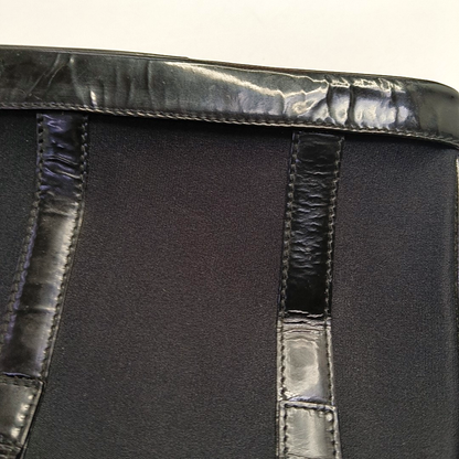 GUCCI Black Fabric Bamboo Handle Handbag Silver Hardware-(SKU)-945627916