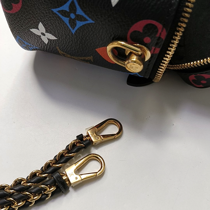 LOUIS VUITTON NICE Small Size Black Coated Canvas Printed Shoulder Bag, Tote Bag, Crossbody Bag with Golden Hardware and Detachable Strap-(SKU)-956355268