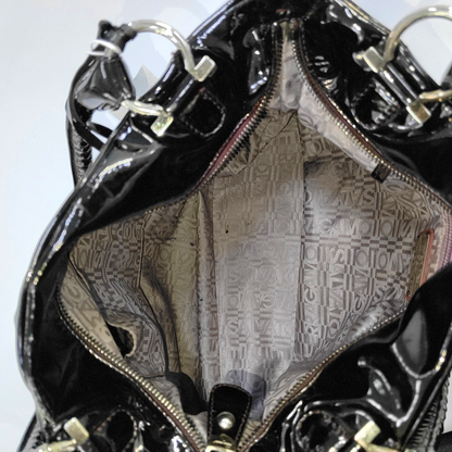 FERRAGAMO Marissa Black Patent Leather Tote Bag Silver Hardware-(SKU)-944545023