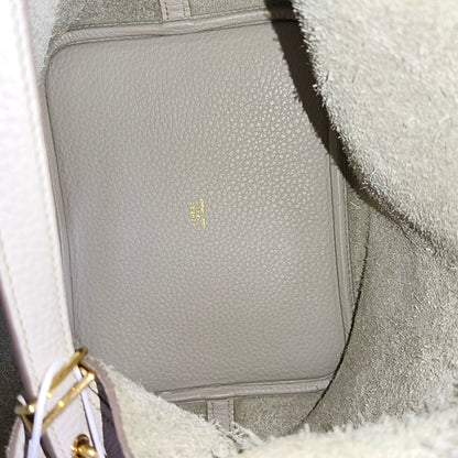 HERMÈS Picotin Lock 22 Cream White Clemence Leather Market Basket Tote Bag with Gold Hardware C-(SKU)-969979907