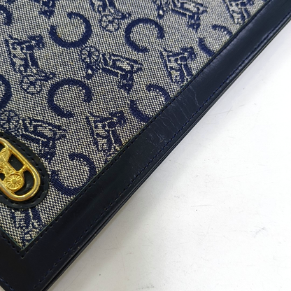 CELINE Dark Blue Canvas Embossed Wallet Golden hardware-(SKU)-960315940