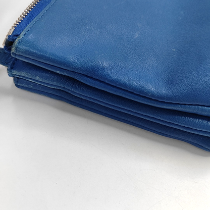 CELINE TRIO Small size Blue Lamb Leather Single Shoulder Bag Crossbody Bag Silver Hardware-(SKU)-956504189