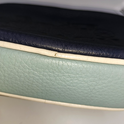 COACH Camera Bag Dark Blue Leather Textured Carriage Crossbody Bag Single Shoulder Bag Silver Hardware Removable shoulder strap-(SKU)-14387505