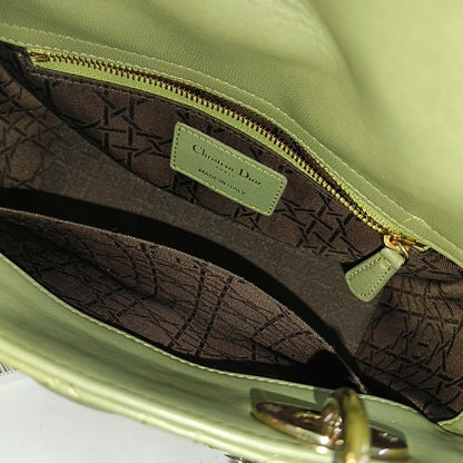 DIOR Lady Dior Small Green Lamb Skin Quilted Cannage Four-Gusset Shoulder Bag with Golden Hardware and Detachable Strap-(SKU)-968039587