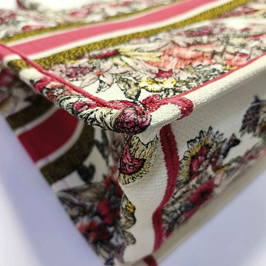 DIOR Book Tote Medium Multicolor Canvas Embroidered Handbag-(SKU)-969631760