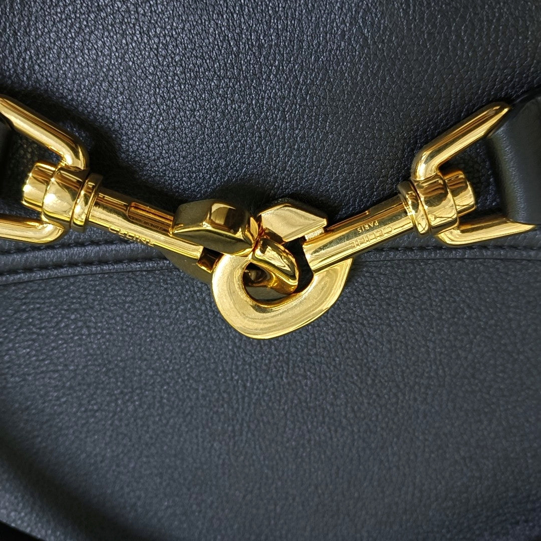 CELINE ANNABEL Medium Size Black Leather Tote Bag with Gold Hardware-(SKU)-968853801