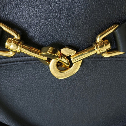 CELINE ANNABEL Medium Size Black Leather Tote Bag with Gold Hardware-(SKU)-968853801