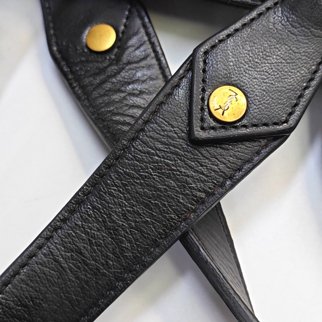 YSL MUSE Black Leather Studs Braided Handbag Shoulder Bag Golden hardware Removable shoulder strap-(SKU)-947588322