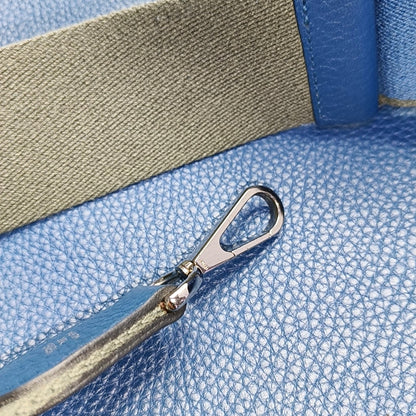 HERMÈS Evelyne GM Denim Blue Clemence Cowhide Openwork Evelyne Single Shoulder Bag Clutch Silver Hardware 🄿 Removable Strap-(SKU)-966962890