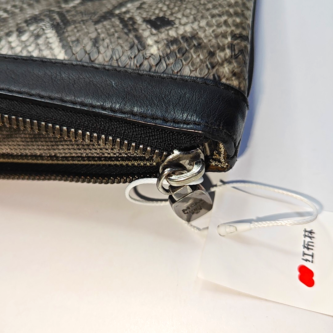 MCM Gray Coated Canvas Monogram Studs Clutch Silver Hardware-(SKU)-936462399