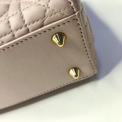 DIOR Lady Dior Small Pink Purple Lamb Skin Cannage 4-Compartment Shoulder Bag Crossbody Bag Gold Hardware Removable Strap-(SKU)-967754784