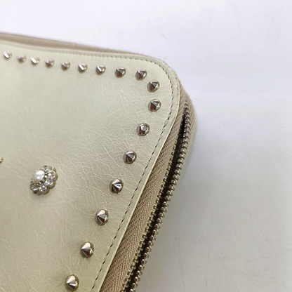 Miu Miu Beige Cowhide Studs Handbag Silver Hardware-(SKU)-957040349