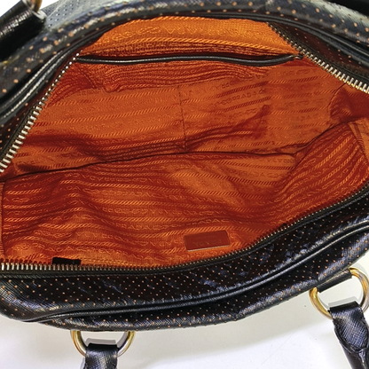 PRADA Promenade Black Leather Cut-Out Handbag Golden hardware-(SKU)-954408142