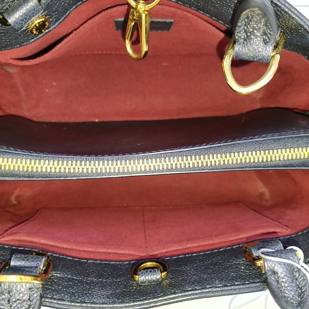 LOUIS VUITTON MONTAIGNE BB Black Leather Grained Montaigne Bag Shoulder Bag Crossbody Handbag with Gold Hardware and Removable Strap-(SKU)-969635032