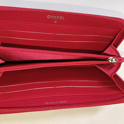 CHANEL CIRCLED CC Pink Red Patent Leather Wallet Silver Hardware 17nan-(SKU)-951860808