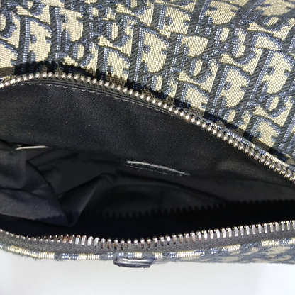 DIOR Saddle Medium Size Blue Canvas Monogrammed Saddle Bag Shoulder Bag Crossbody Bag Silver Hardware-(SKU)-954922052