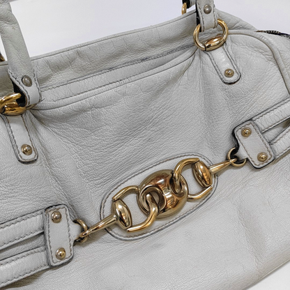 GUCCI Tote bag White leather bamboo harness buckle single shoulder bag handbag Golden hardware-(SKU)-957008402