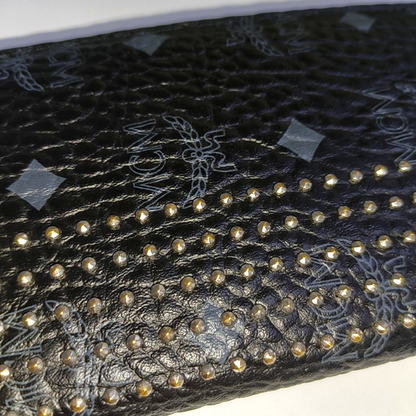 MCM Black Coated Canvas Stud Wallet Silver Hardware-(SKU)-938652403