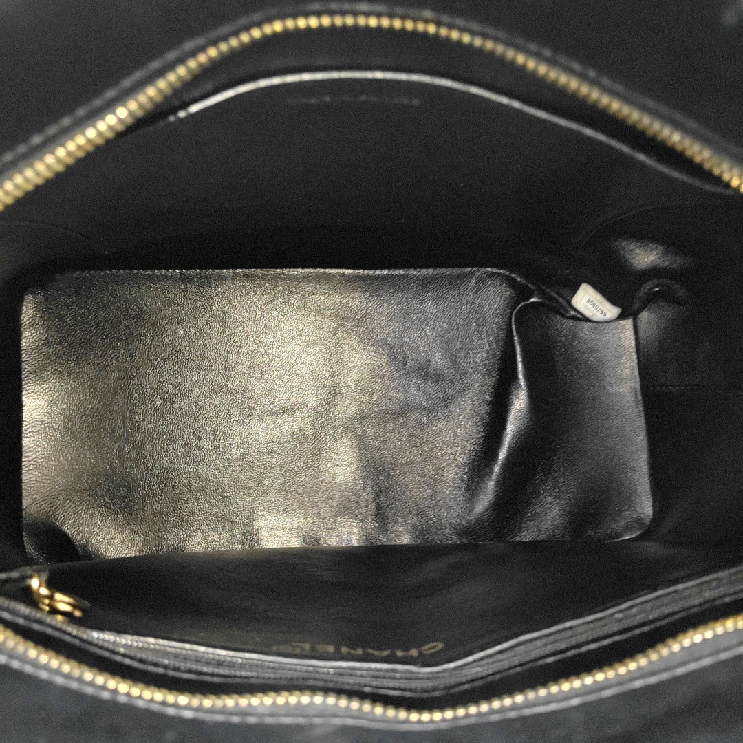 CHANEL MEDALLION Black Lamb Skin Quilted Hilton Handbag with Gold Hardware, Vintage-(SKU)-970902216