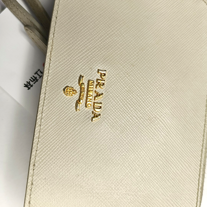 PRADA White Cowhide Stud Embossed Change Purse Golden hardware-(SKU)-953040759