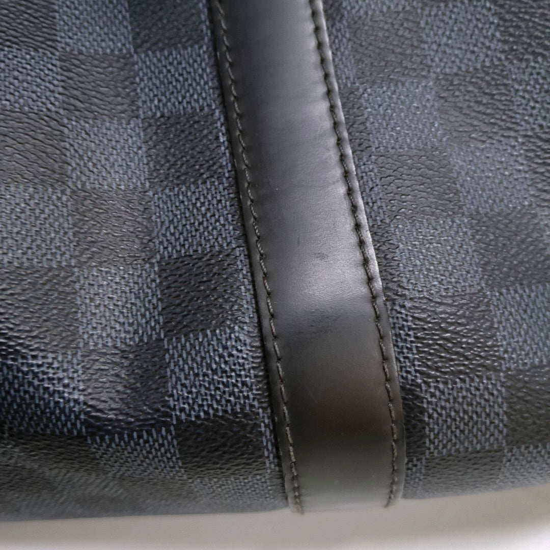 LOUIS VUITTON KEEPALL 45 Blue Coated Canvas Monogram Chessboard Boston Bag with Removable Strap-(SKU)-968524885