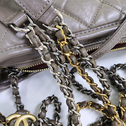 CHANEL GABRIELLE Small Brown Calfskin Quilted Grained Crossbody Bag Shoulder Bag Gold Silver Rhodium Hardware 26 Clasp Removable Strap-(SKU)-953980121