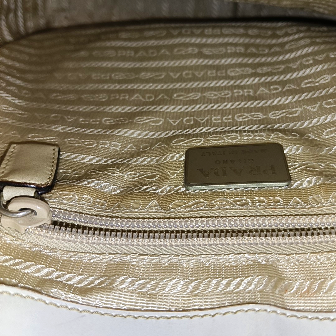 PRADA Beige Leather Single Shoulder Bag Silver Hardware-(SKU)-932498000