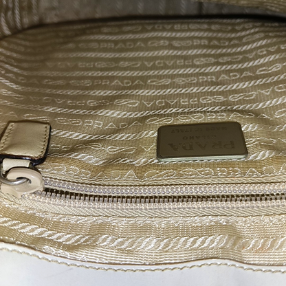 PRADA Beige Leather Single Shoulder Bag Silver Hardware-(SKU)-932498000