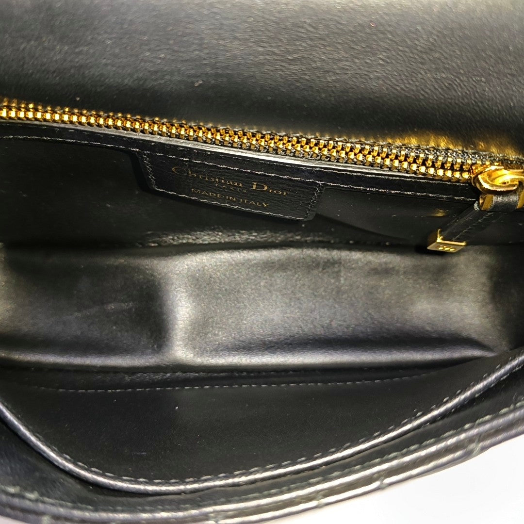DIOR Dior Caro Small Black Calfskin Diamond Quilted Shoulder Bag Crossbody Bag Gold Hardware Removable Strap-(SKU)-969074016