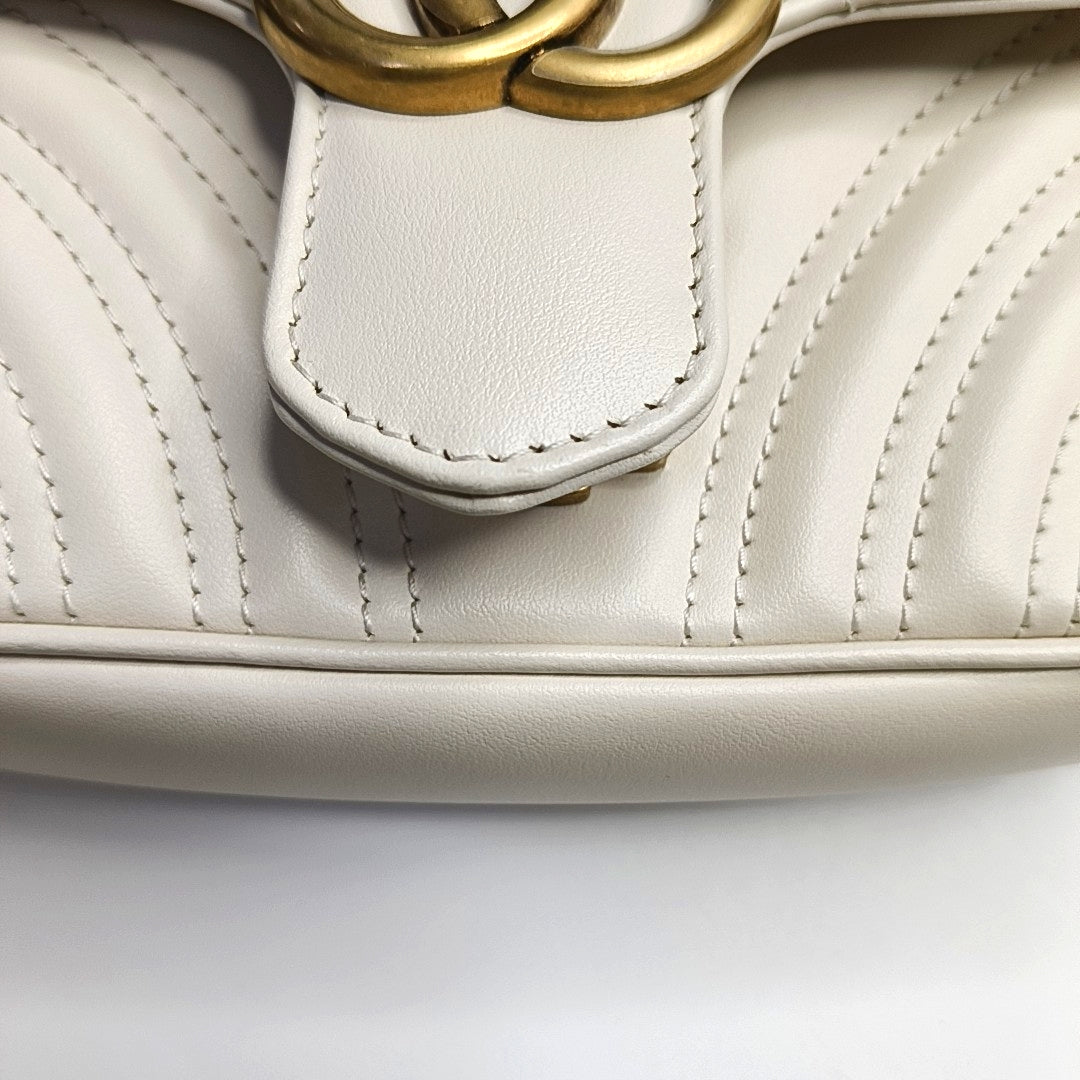 GUCCI GG Marmont Small White Quilted Leather Shoulder Bag with Gold Hardware-(SKU)-969159094