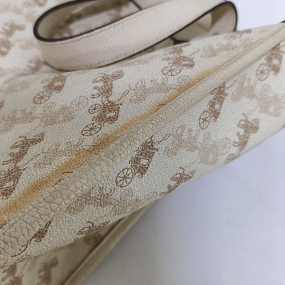 COACH FIELD White Coated Canvas Carriage Single Shoulder Bag Crossbody Handbag Golden hardware Removable shoulder strap-(SKU)-940671744