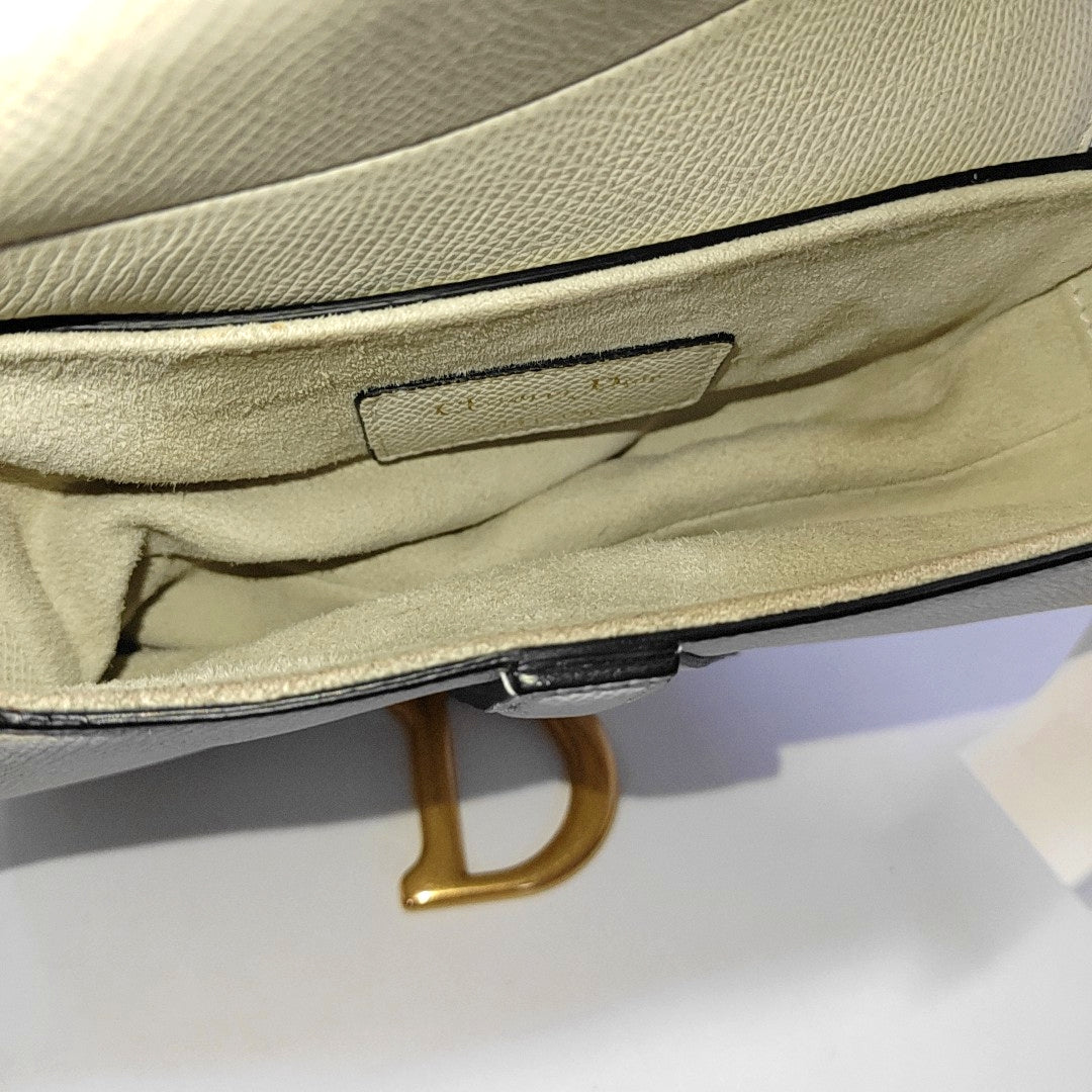 DIOR Saddle Mini White Calfskin Monogrammed Saddle Bag, Shoulder Bag, Handbag with Gold Hardware, Detachable Strap-(SKU)-965570201