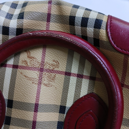 BURBERRY Red Coated Canvas Warhorse Plaid Single Shoulder Bag Golden hardware Removable shoulder strap-(SKU)-948483187