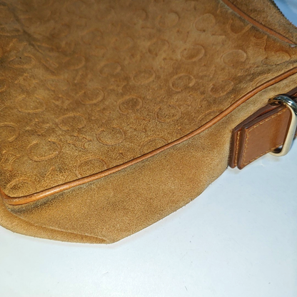 CELINE Brown Suede Leather Embossed Single Shoulder Bag Golden hardware Removable shoulder strap-(SKU)-940050466